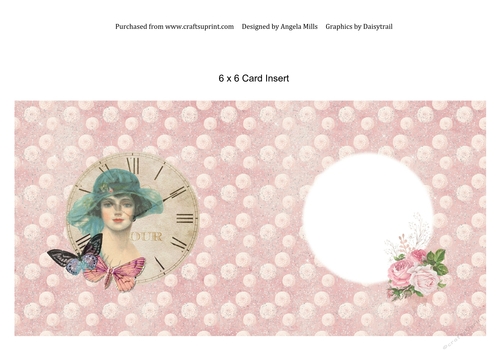 6 x 6 Card Insert Shabby Chic Lady in Sunhat, Pink/Cream