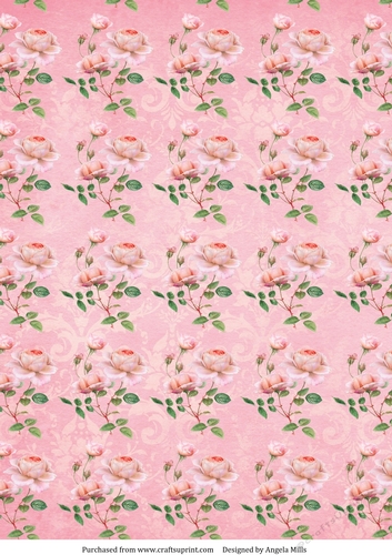 A4 Paper, Shabby Chic Pink Roses on Pink Background.
