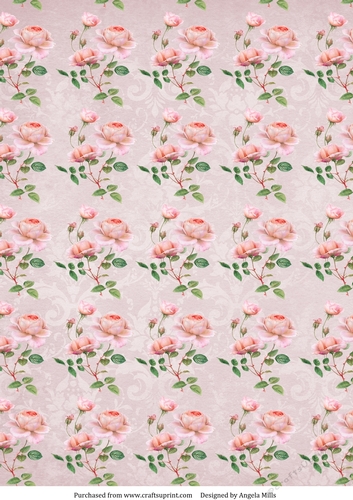 A4 Paper, Shabby Chic Pink Roses on Neutral Background.