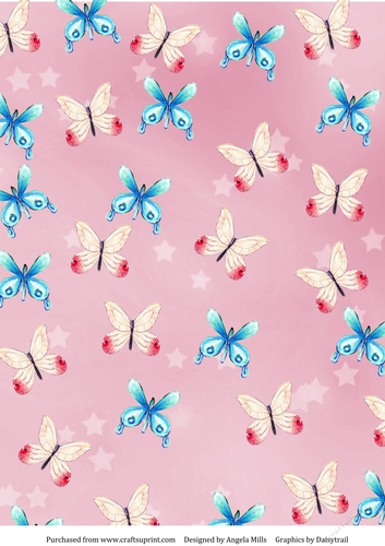 A4 Paper Blue and Pink Butterflies on Crimson Pink Background