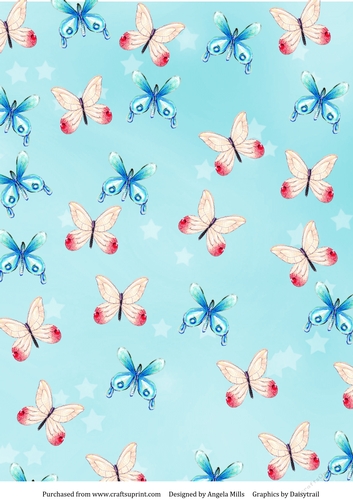 A4 Paper Blue and Pink Butterflies on Turquoise Blue Background