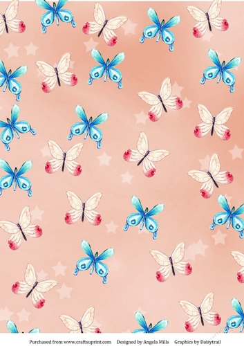 A4 Paper Blue and Pink Butterflies on Peach Background