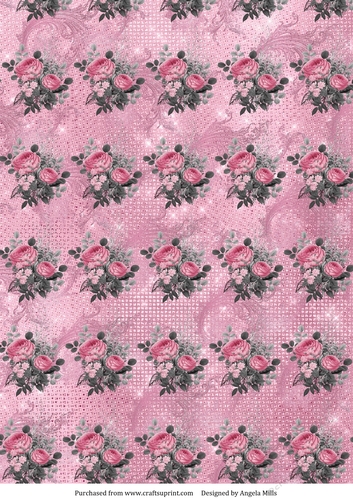 A4 Paper Shabby Chic Pink and Grey Roses on Pink Background