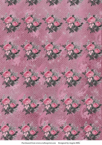A4 Paper Shabby Chic Pink and Grey Roses on Violet Background
