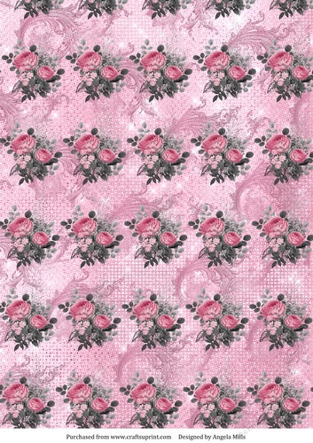 A4 Paper Shabby Chic Pink and Grey Roses on Light Pink Background