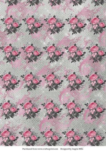 A4 Paper Shabby Chic Pink and Grey Roses on Light Grey/Pink Background