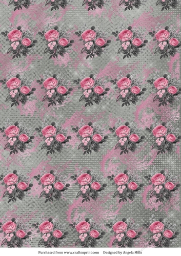 A4 Paper Shabby Chic Pink and Grey Roses on Grey/Pink Background