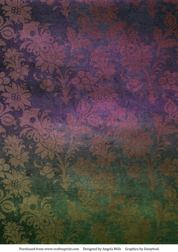 A4 Paper Vintage Floral on Purple/Forest Green Ombre Background
