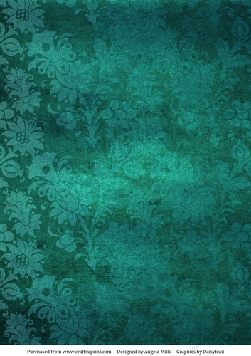 A4 Paper Vintage Floral on Viridian Green Background