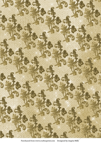A4 Paper Gold Glitter Floral Design on Gold Background