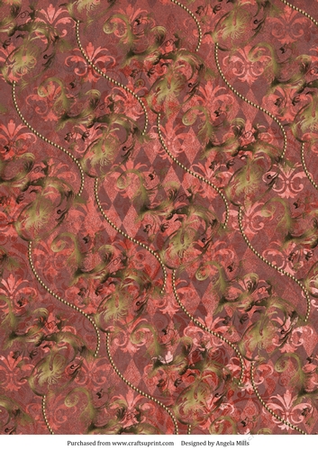 A4 Paper Swirls and Beads on Brick Red/Gold Background