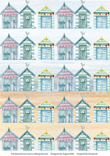 A4 Paper Beach Huts On Light Blue/Yellow Background