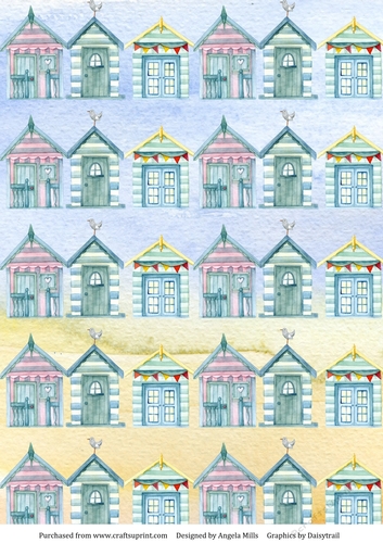 A4 Paper Beach Huts On Blue/Yellow Background