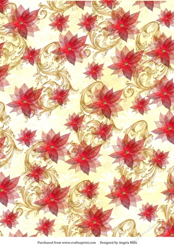 A4 Paper, Poinsettias and Swirls on Ivory Background