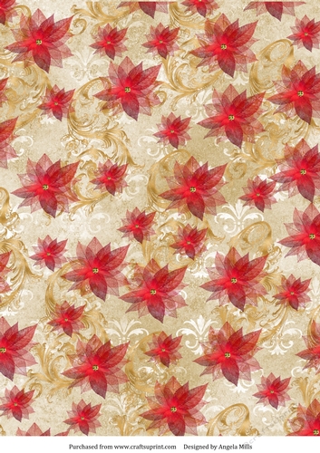 A4 Paper, Poinsettias and Swirls on Gold Background