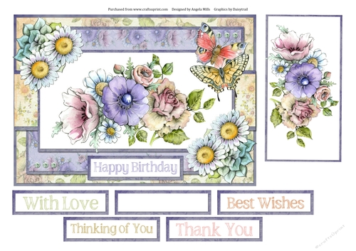 A5 Garden Flowers Card with Topper and Sentiments
