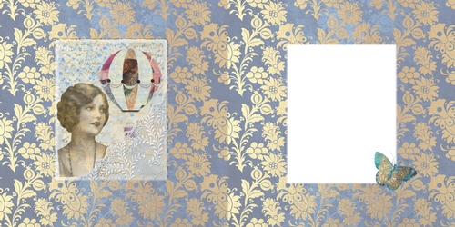 6 x 6 Card Insert Shabby Chic Lady/Hot Air Balloon Blue/Gold