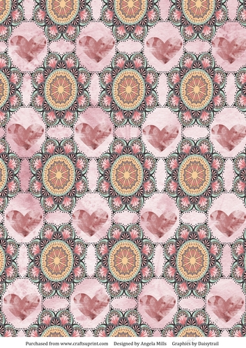 A4 Paper Multicoloured Mandalas and Hearts on Pink Background