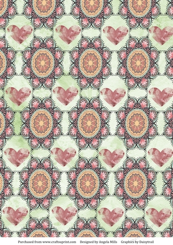 A4 Paper Multicoloured Mandalas and Hearts on Green Background