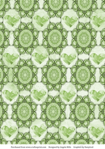 A4 Paper Green Mandalas and Hearts on Green Background