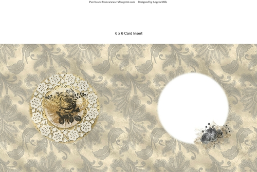 6 x 6 Card Insert Black/Gold Floral Bouquet/Lace Doily on Gold Background
