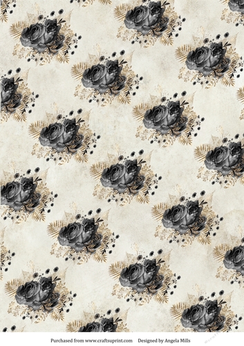 A4 Paper Black/Gold Bouquet Design on Ivory Bsckground