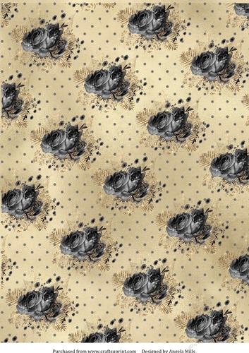 A4 Paper Black/Gold Bouquet Design on Gold Polka Dot Bsckground