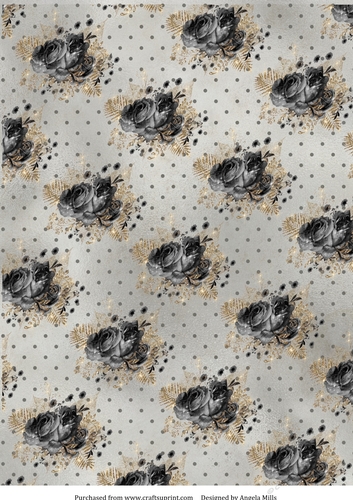 A4 Paper Black/Gold Bouquet Design on Grey Polka Dot Bsckground