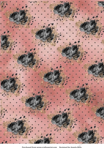 A4 Paper Black/Gold Bouquet Design on Red Polka Dot Bsckground