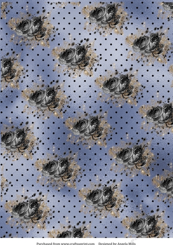 A4 Paper Black/Gold Bouquet Design on Blue Polka Dot Bsckground
