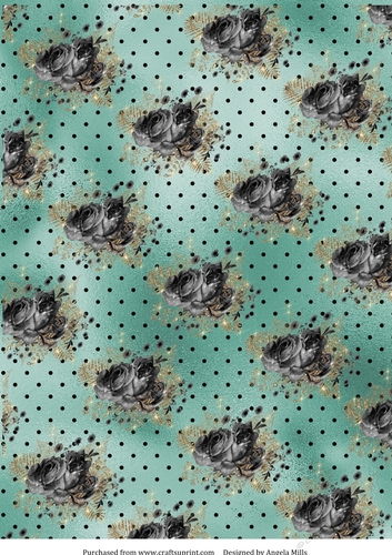 A4 Paper Black/Gold Bouquet Design on Green Polka Dot Bsckground