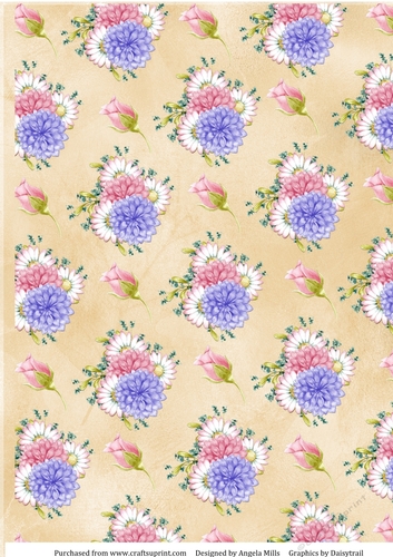 A4 Paper Rosebuds, Dahlias and Daisies on Peach Background