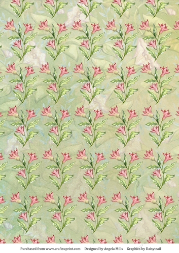 A4 Paper Pink/Green Floral on Green Background