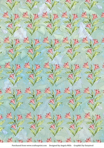 A4 Paper Pink/Green Floral on Aqua Background
