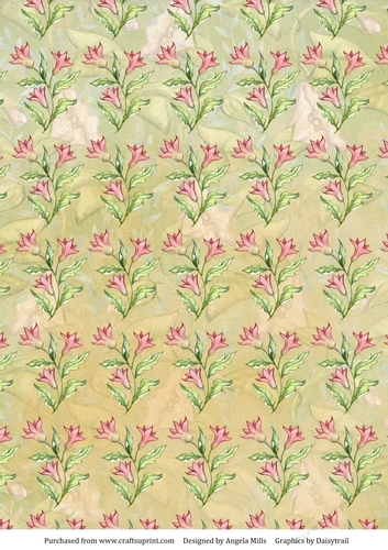 A4 Paper Pink/Green Floral on Yellow Background
