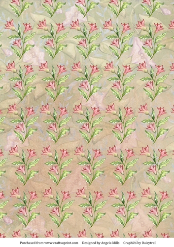 A4 Paper Pink/Green Floral on Fawn Background