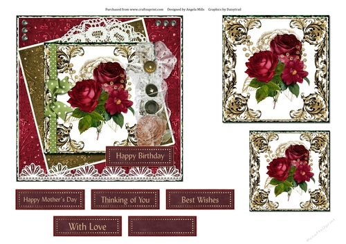 6 x 6 Rose Bouquet Card with Toppers and Sentiments