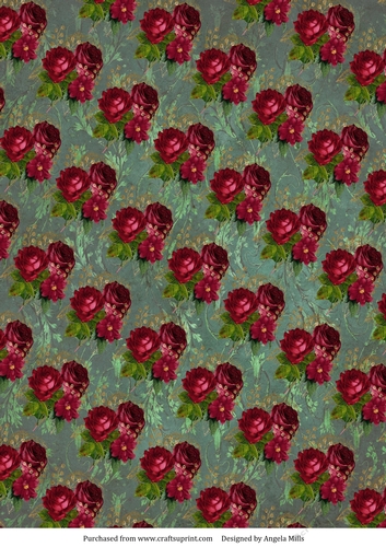 A4 Paper Red Rose Bouquet on Sage Green Background