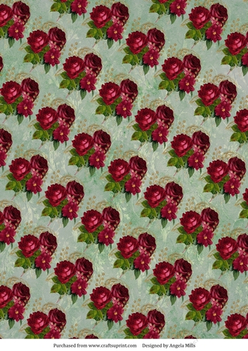 A4 Paper Red Rose Bouquet on Light Green Background