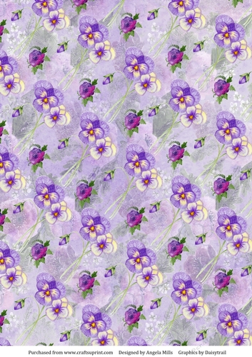 A4 Paper Pansies and Blossoms on Lilac Background