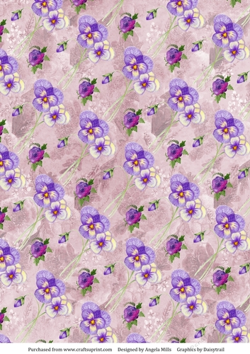 A4 Paper Pansies and Blossoms on Antique Rose Background