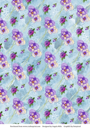 A4 Paper Pansies and Blossoms on Cerulean Blue Background