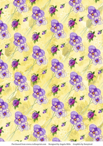 A4 Paper Pansies and Blossoms on Yellow Background