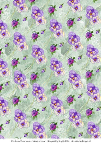 A4 Paper Pansies and Blossoms on Mint Green Background