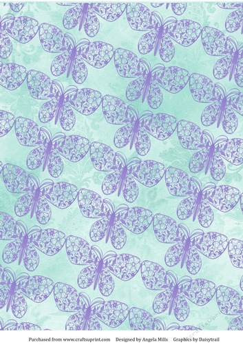 A4 Paper Lilac Papercut Butterflies on Aqua Background