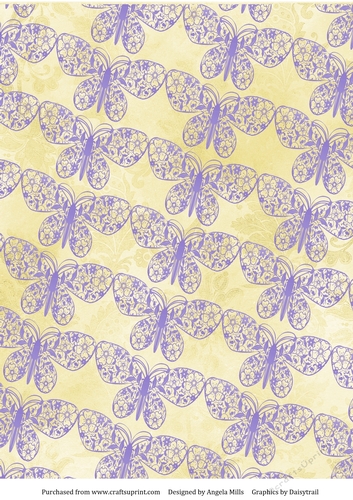 A4 Paper Lilac Papercut Butterflies on Yellow Background