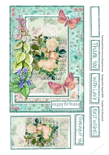 A5 Card Front Wildflowers and Roses with Topper and Sentiments Shabby Chic