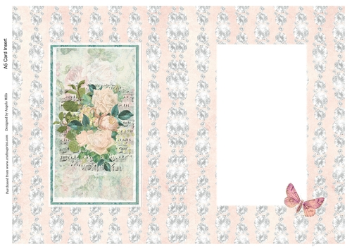 A5 Card Insert Shabby Chic Cream Roses on Pink Floral Background, Blank