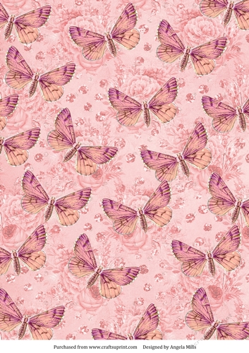 A4 Paper Pink Butterflies on Floral Background