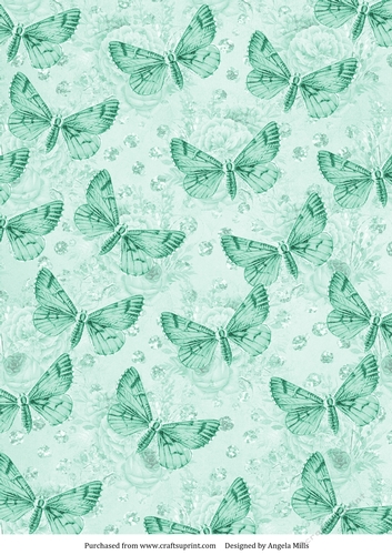 A4 Paper Aqua Butterflies on Floral Background